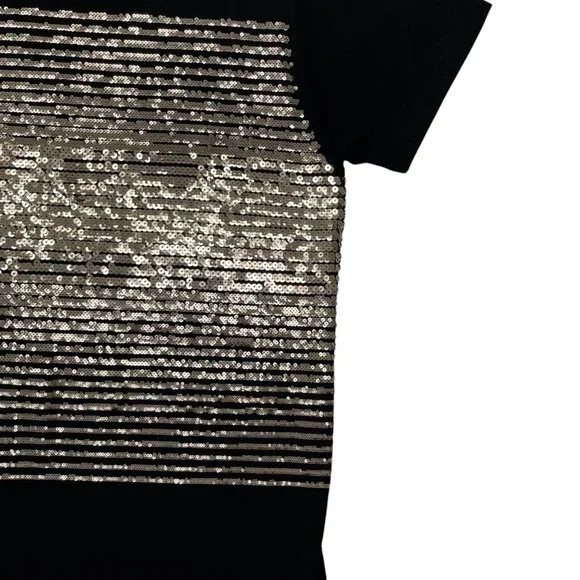 Saint Laurent Viscose/Polyester Sequin Striped T-shirt - Black Gold | Large - Picture 5 of 12